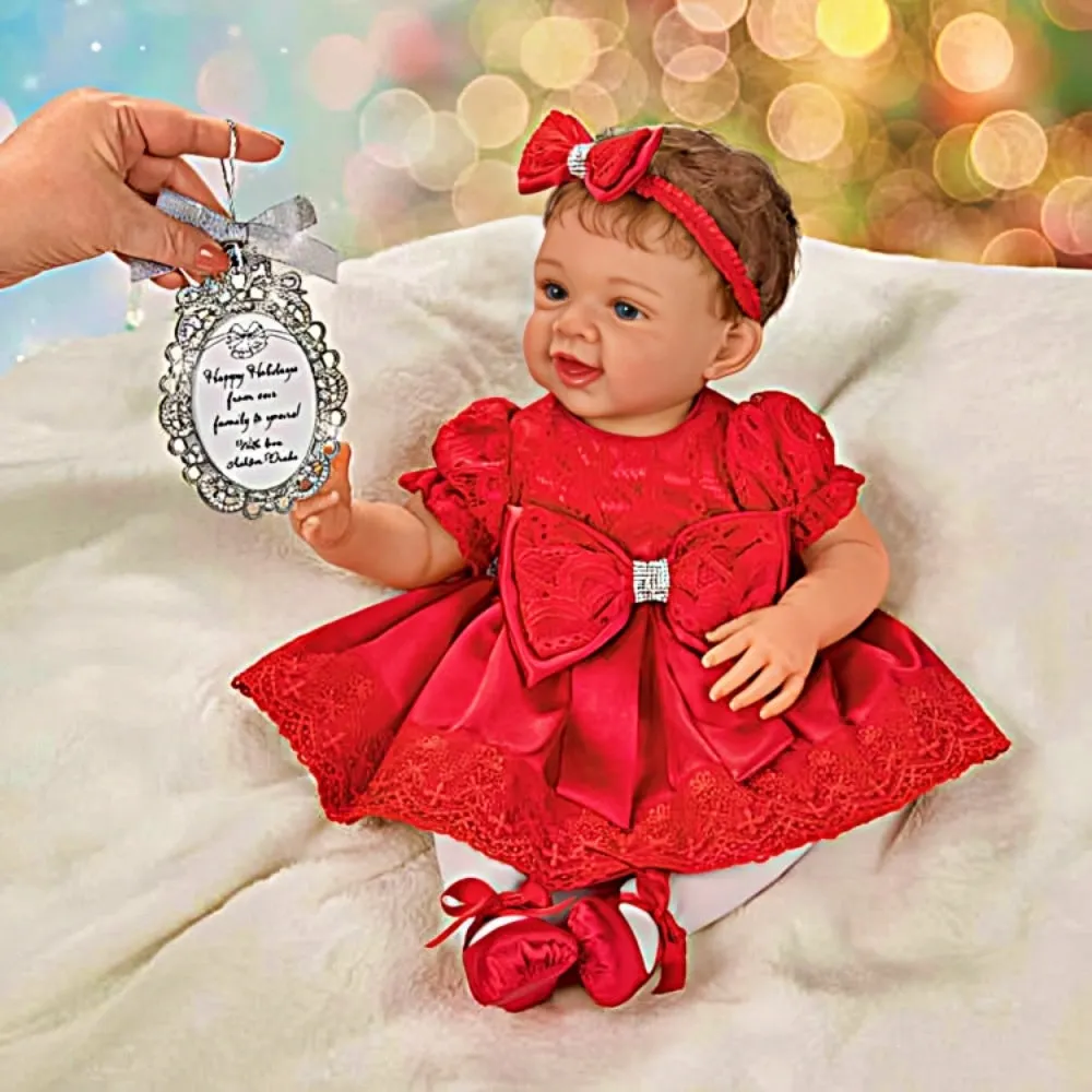 The Ashton-Drake Galleries My First Christmas Baby Doll Collection Issue #1: 'Gianna' Holiday Baby Doll Handcrafted, Realistic with Silver-Toned Ornament, Red Satin Dress, and Poseable Limbs by Waltraud Hanl 17-Inches