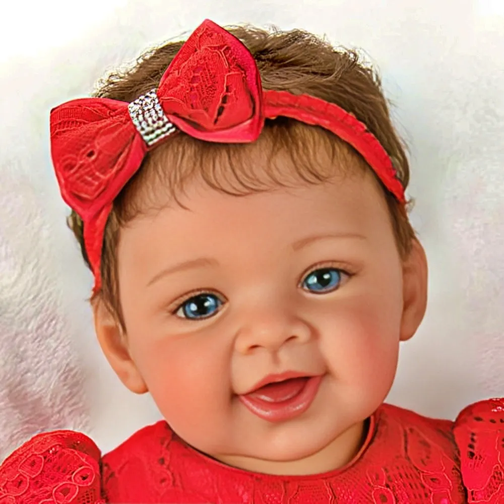 The Ashton-Drake Galleries My First Christmas Baby Doll Collection Issue #1: 'Gianna' Holiday Baby Doll Handcrafted, Realistic with Silver-Toned Ornament, Red Satin Dress, and Poseable Limbs by Waltraud Hanl 17-Inches