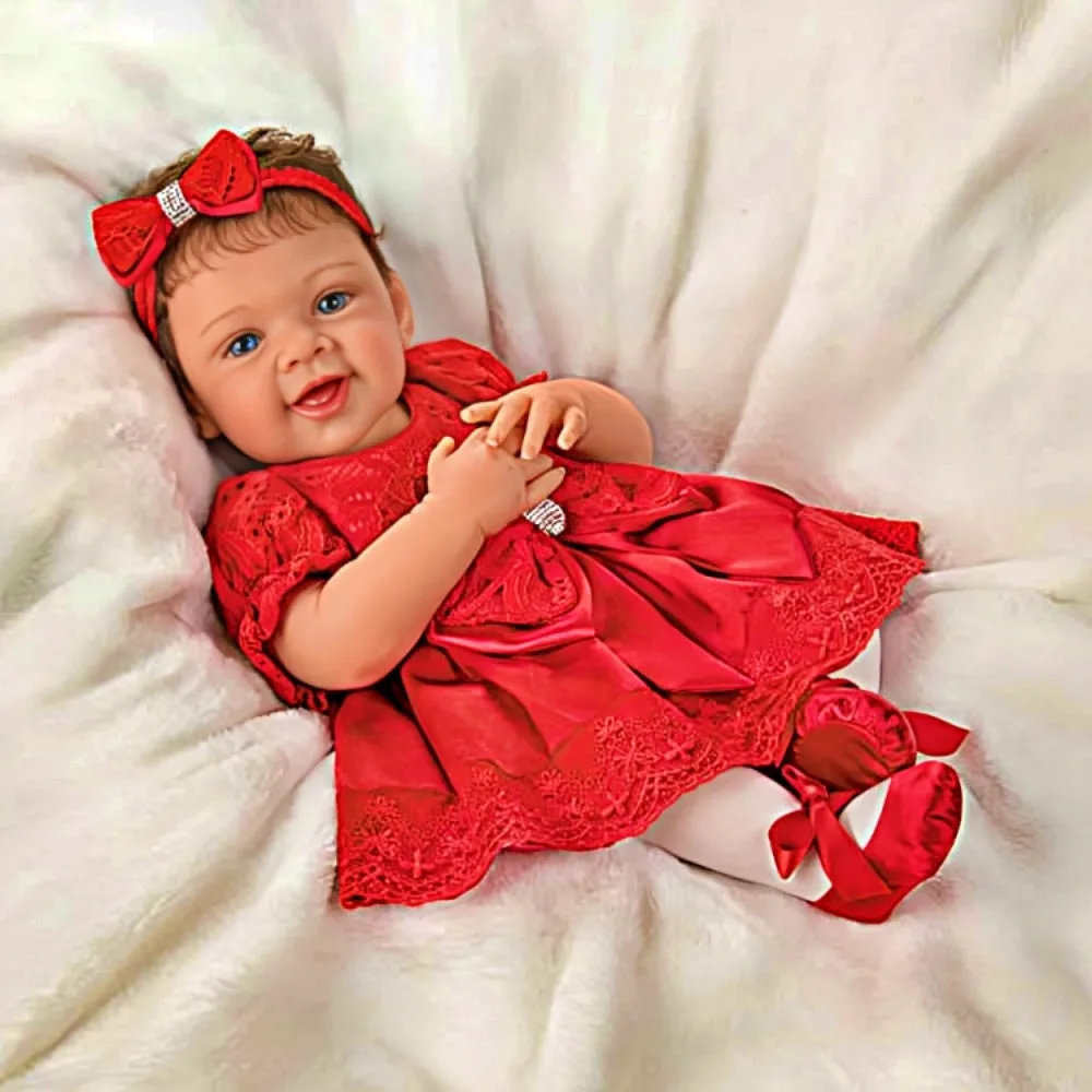 The Ashton-Drake Galleries My First Christmas Baby Doll Collection Issue #1: 'Gianna' Holiday Baby Doll Handcrafted, Realistic with Silver-Toned Ornament, Red Satin Dress, and Poseable Limbs by Waltraud Hanl 17-Inches