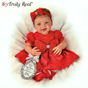 The Ashton-Drake Galleries My First Christmas Baby Doll Collection Issue #1: 'Gianna' Holiday Baby Doll Handcrafted, Realistic with Silver-Toned Ornament, Red Satin Dress, and Poseable Limbs by Waltraud Hanl 17-Inches