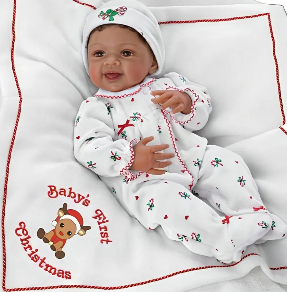 The Ashton-Drake Galleries So Truly Real® Baby’s First Christmas Collectible Doll with RealTouch® Skin and Hand-Rooted Hair by Master Doll Artist Waltraud Hanl 19-inches