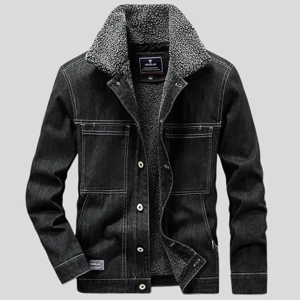 Thin fit medium length men's denim jacket