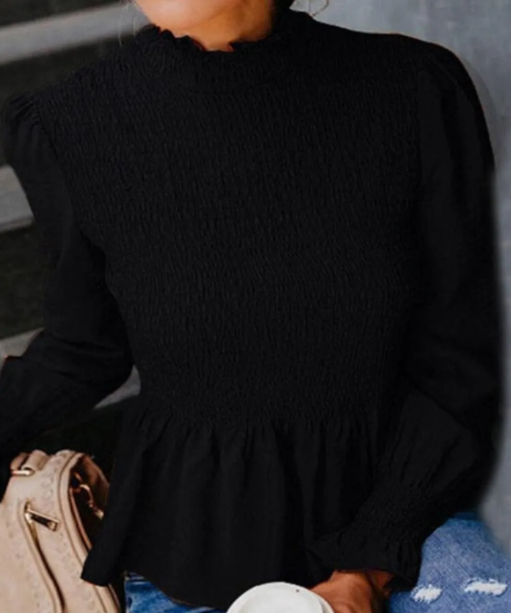 Turtleneck Flared Long Sleeve Ruffles Sweet Beauty Blouse