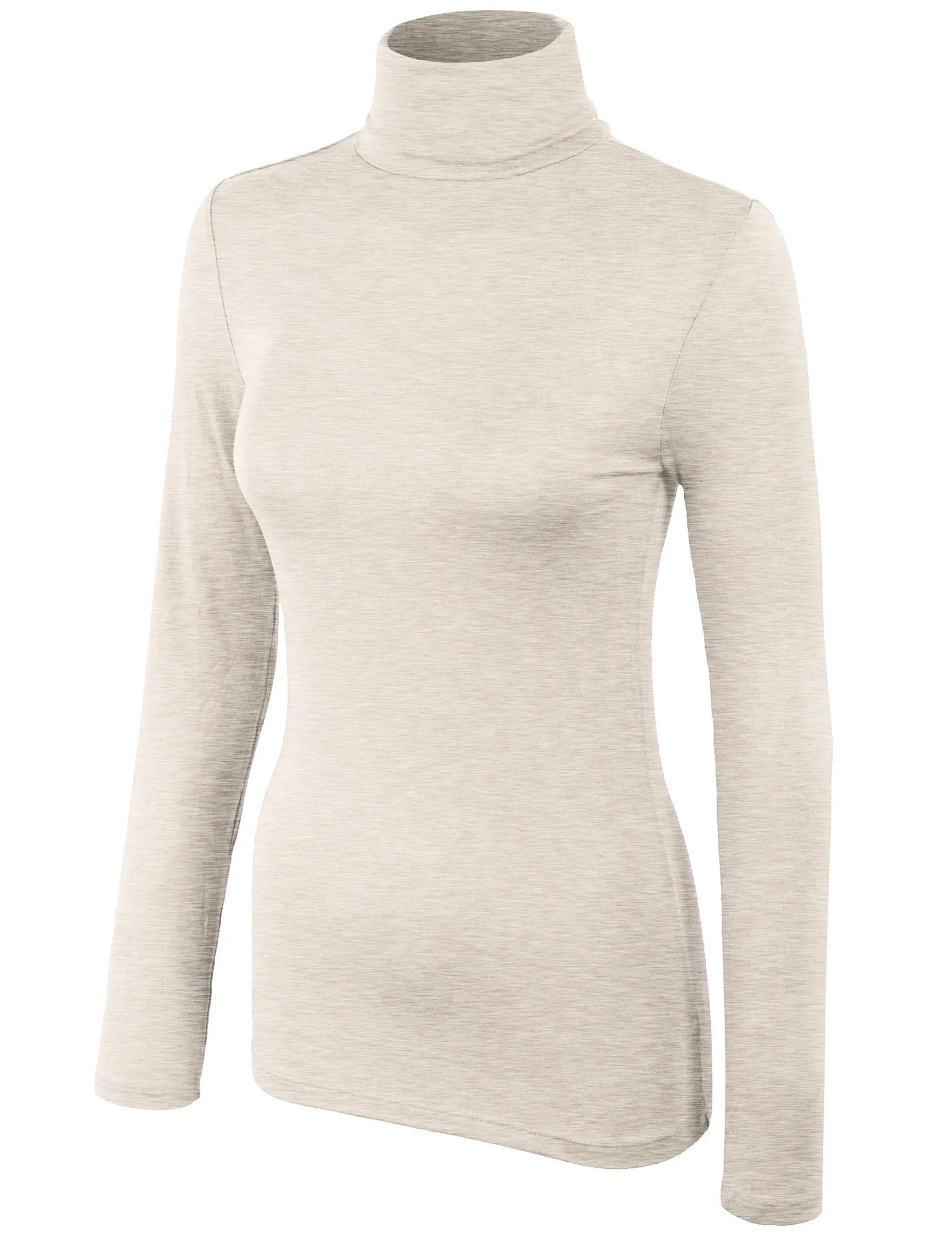 Turtleneck Long Sleeve Basic Solid Fitted Shirt with Stretch