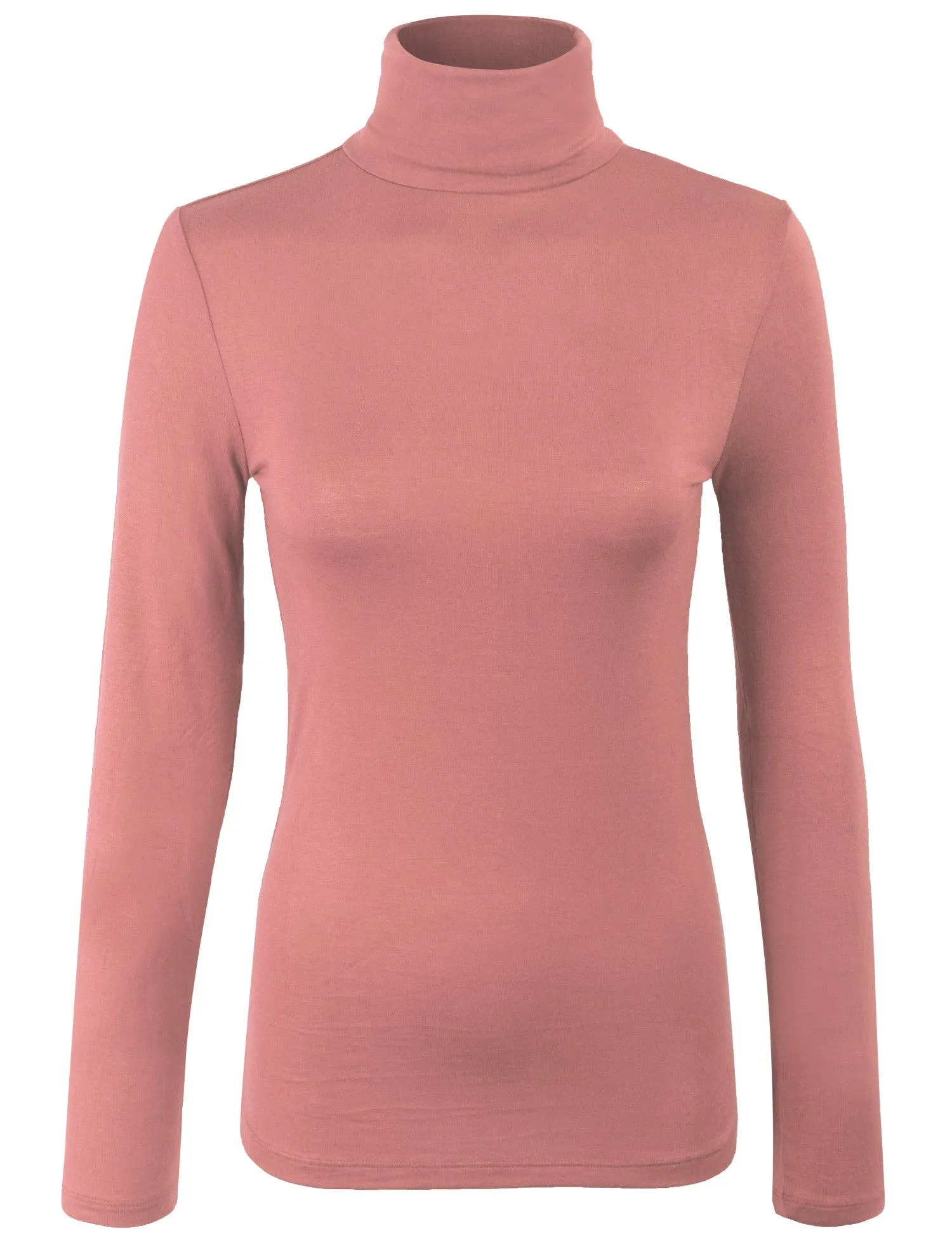 Turtleneck Long Sleeve Basic Solid Fitted Shirt with Stretch