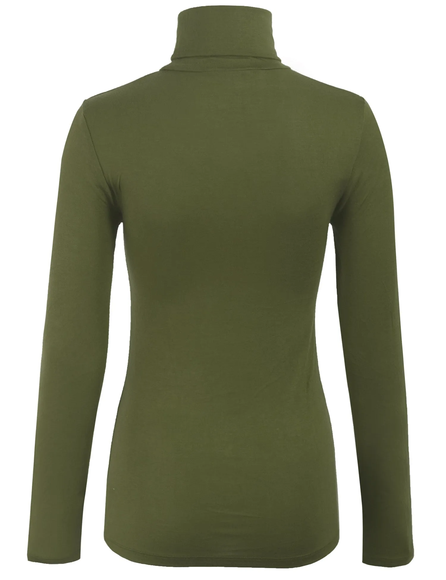 Turtleneck Long Sleeve Basic Solid Fitted Shirt with Stretch