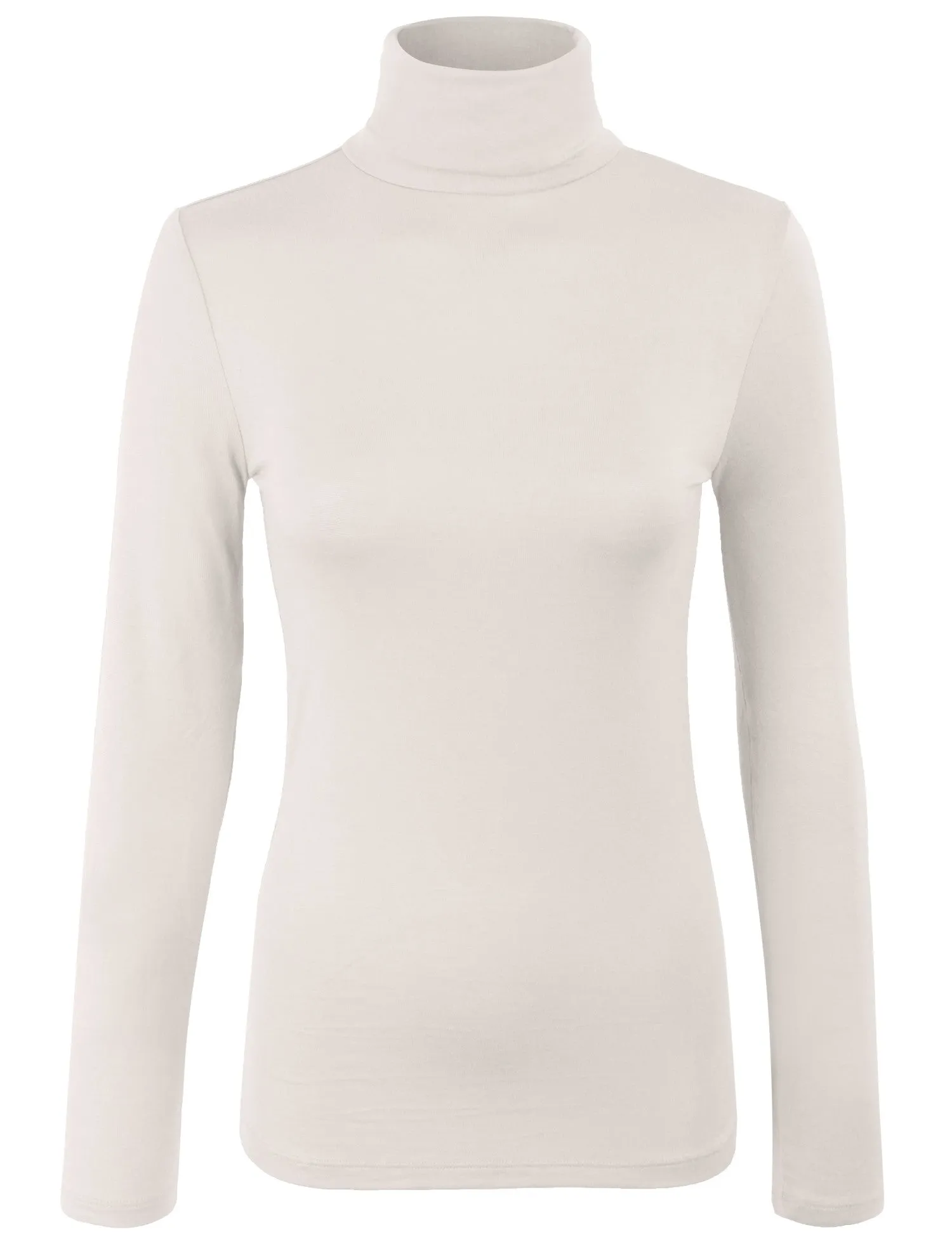 Turtleneck Long Sleeve Basic Solid Fitted Shirt with Stretch