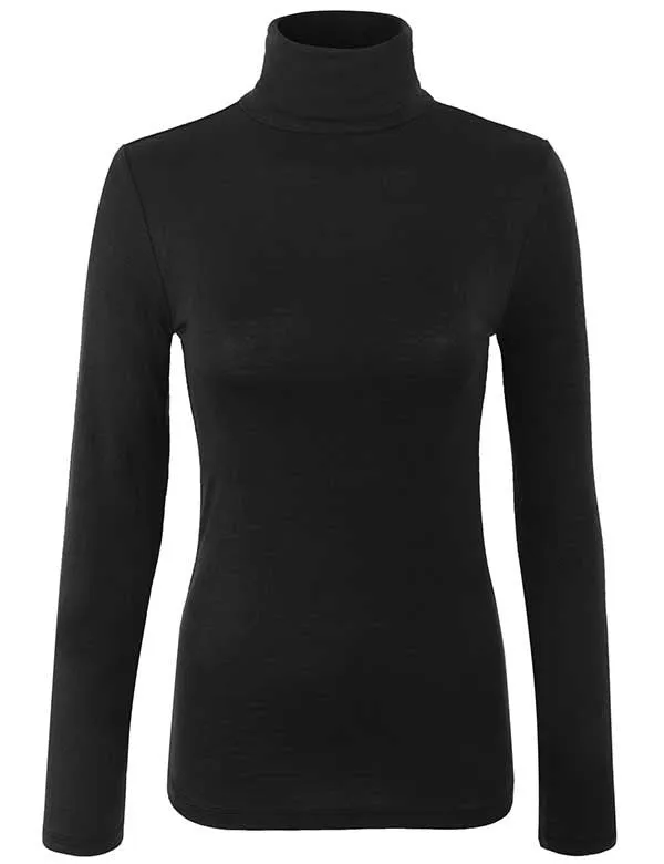 Turtleneck Long Sleeve Basic Solid Fitted Shirt with Stretch