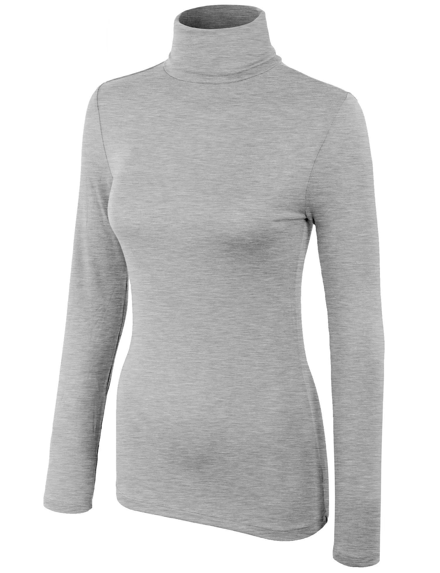 Turtleneck Long Sleeve Basic Solid Fitted Shirt with Stretch