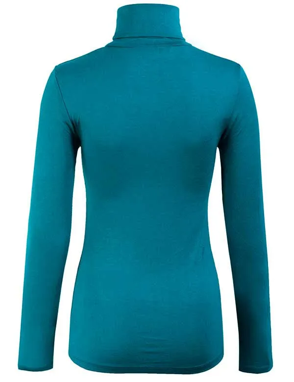 Turtleneck Long Sleeve Basic Solid Fitted Shirt with Stretch