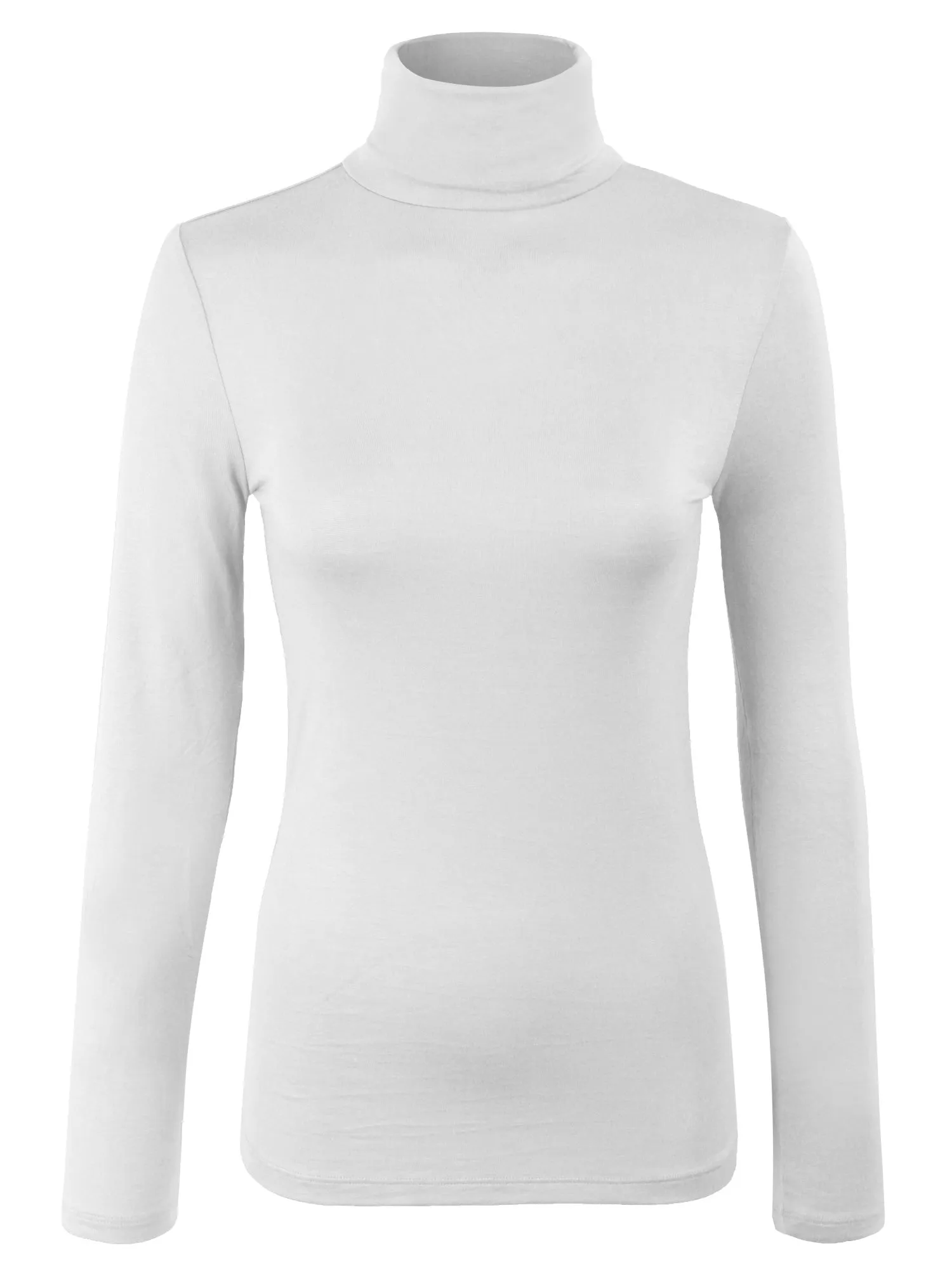 Turtleneck Long Sleeve Basic Solid Fitted Shirt with Stretch