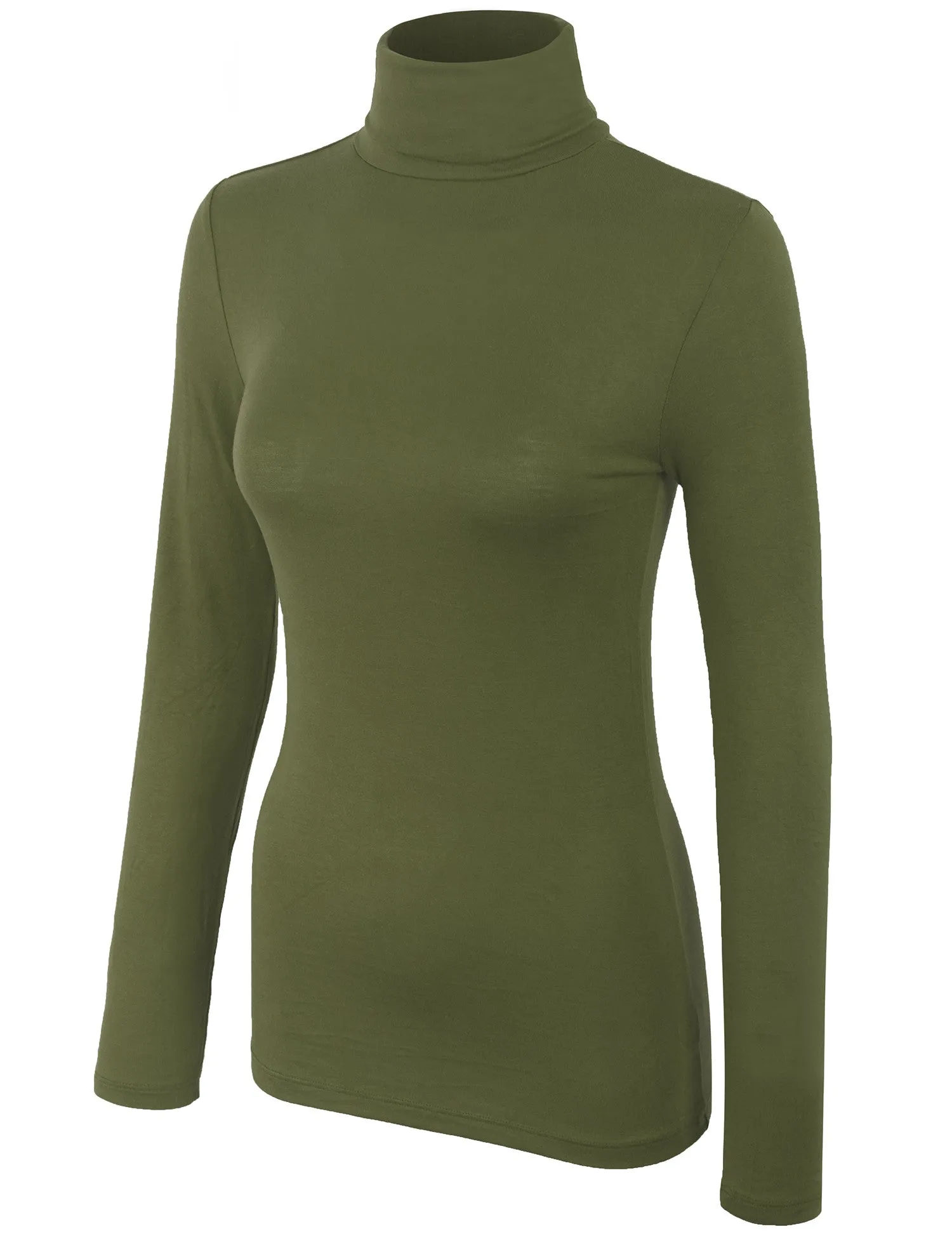 Turtleneck Long Sleeve Basic Solid Fitted Shirt with Stretch