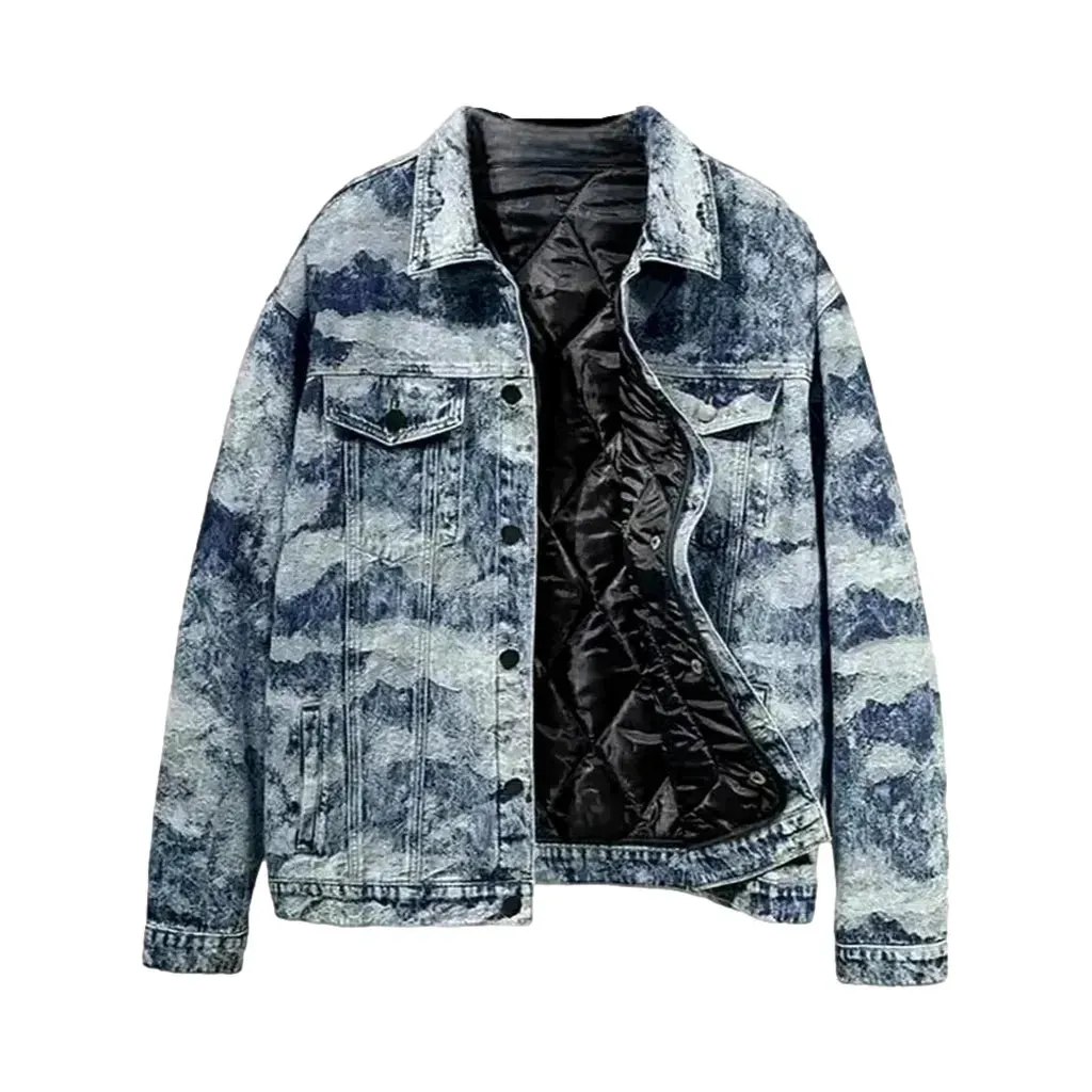 Two tone painted street men's denim jacket