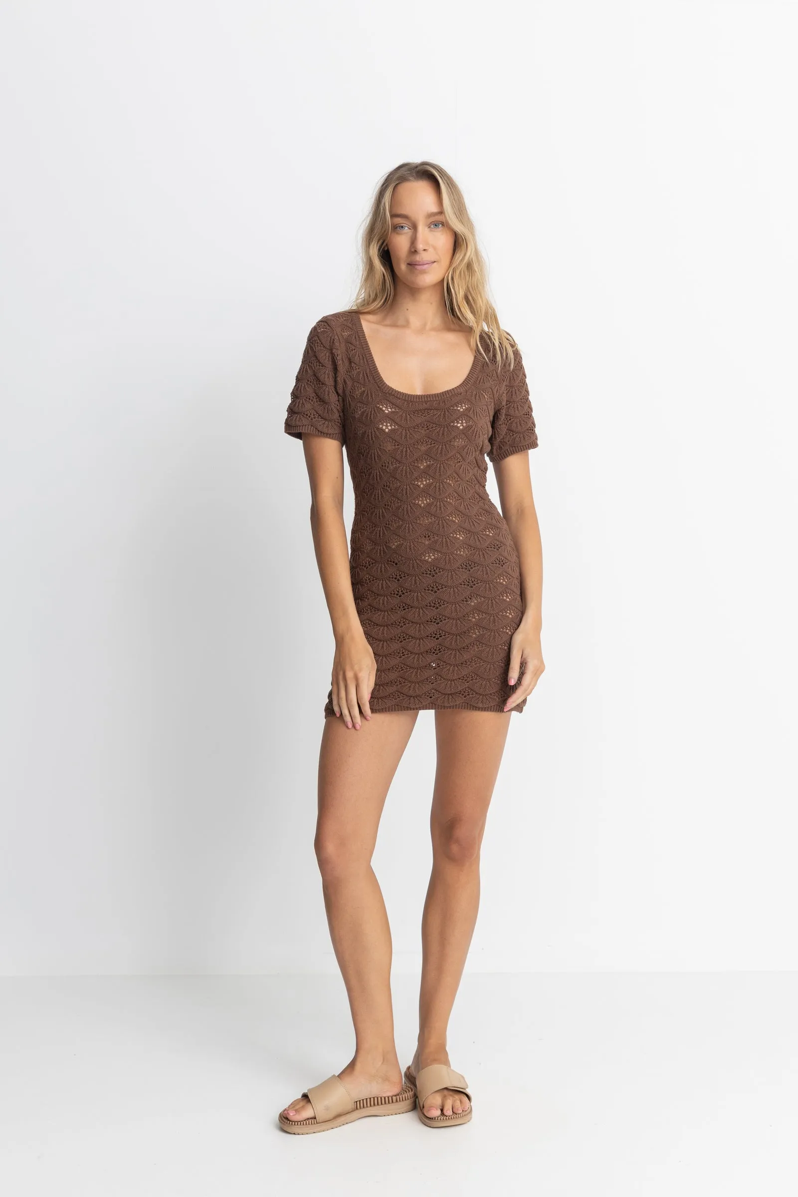 Venice Knit Mini Dress Chocolate