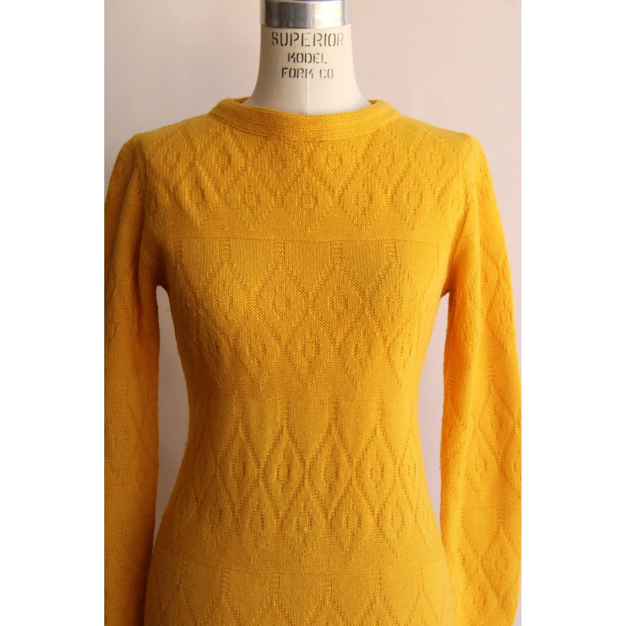 Vintage 1960s Jane Butler Yellow Knit Sweater Dress