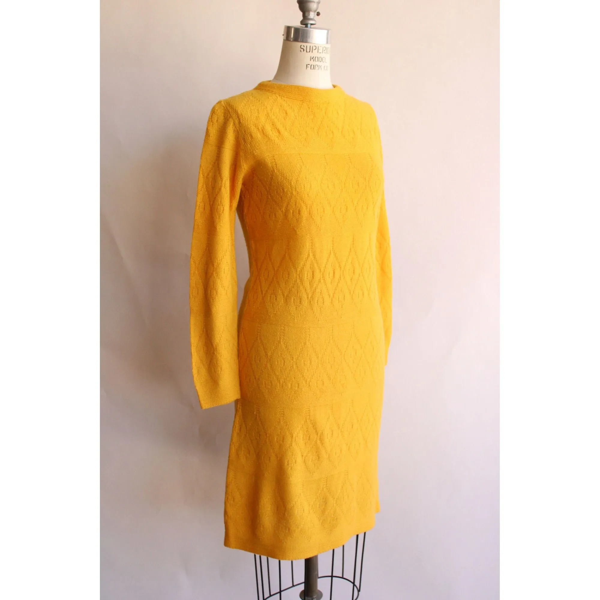 Vintage 1960s Jane Butler Yellow Knit Sweater Dress