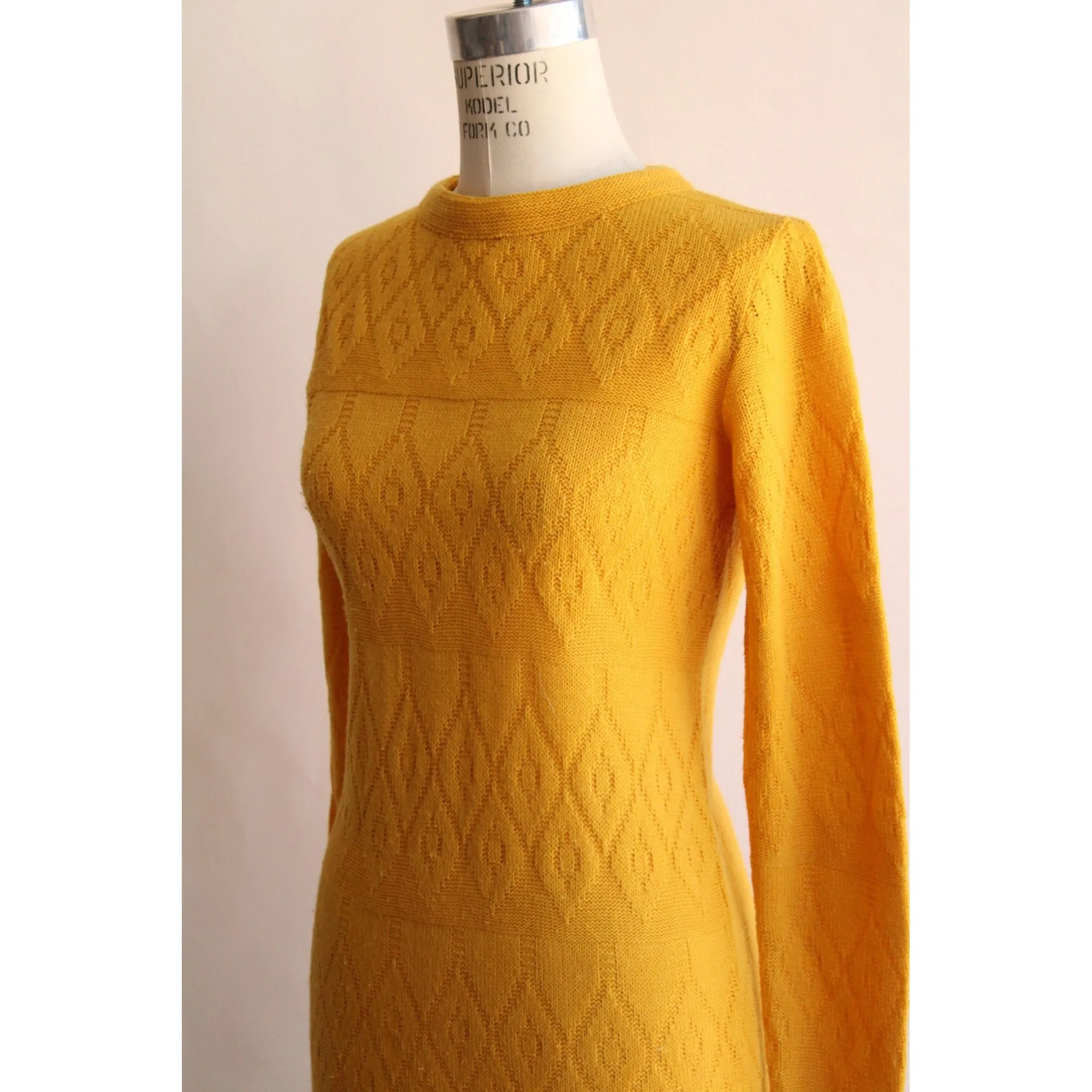 Vintage 1960s Jane Butler Yellow Knit Sweater Dress