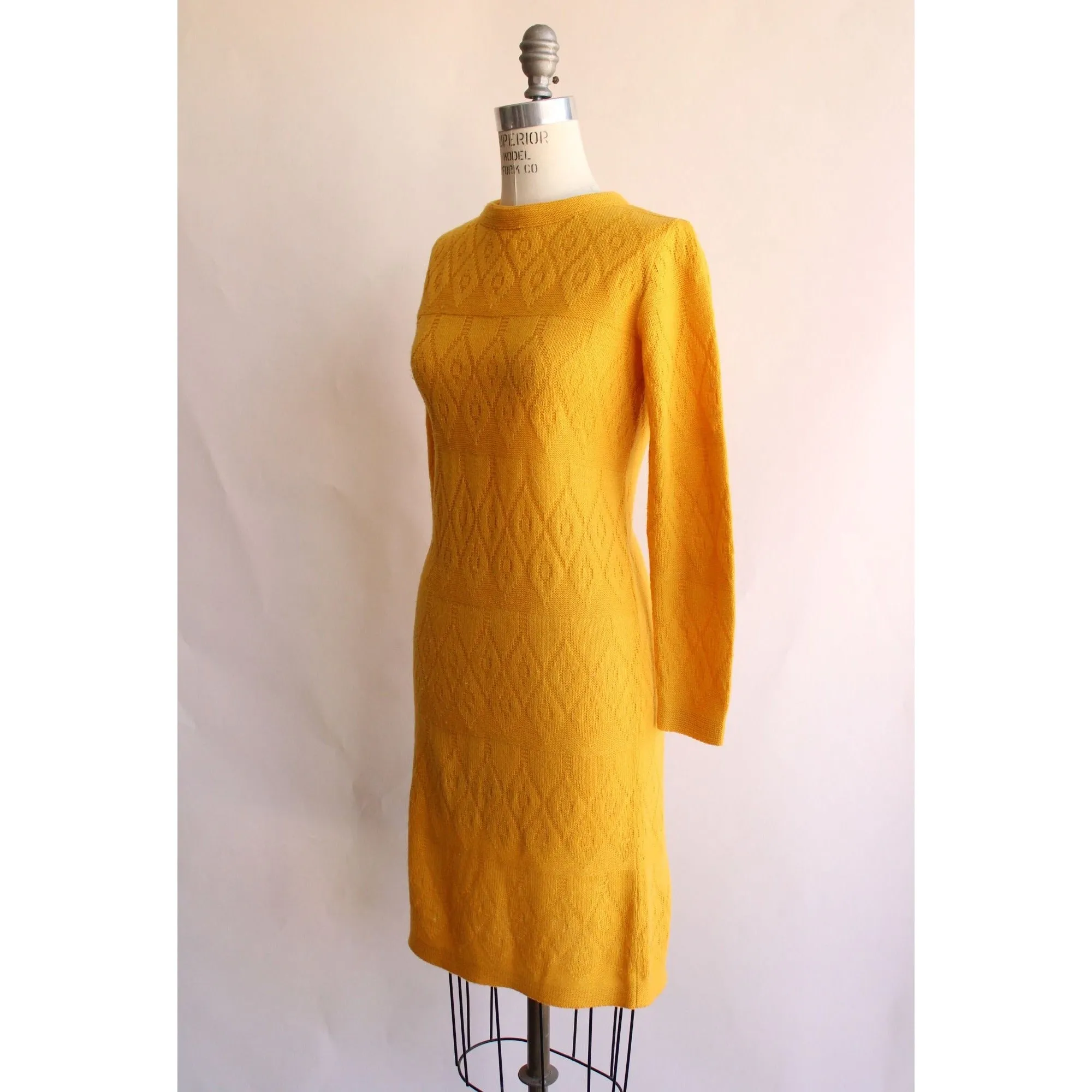 Vintage 1960s Jane Butler Yellow Knit Sweater Dress