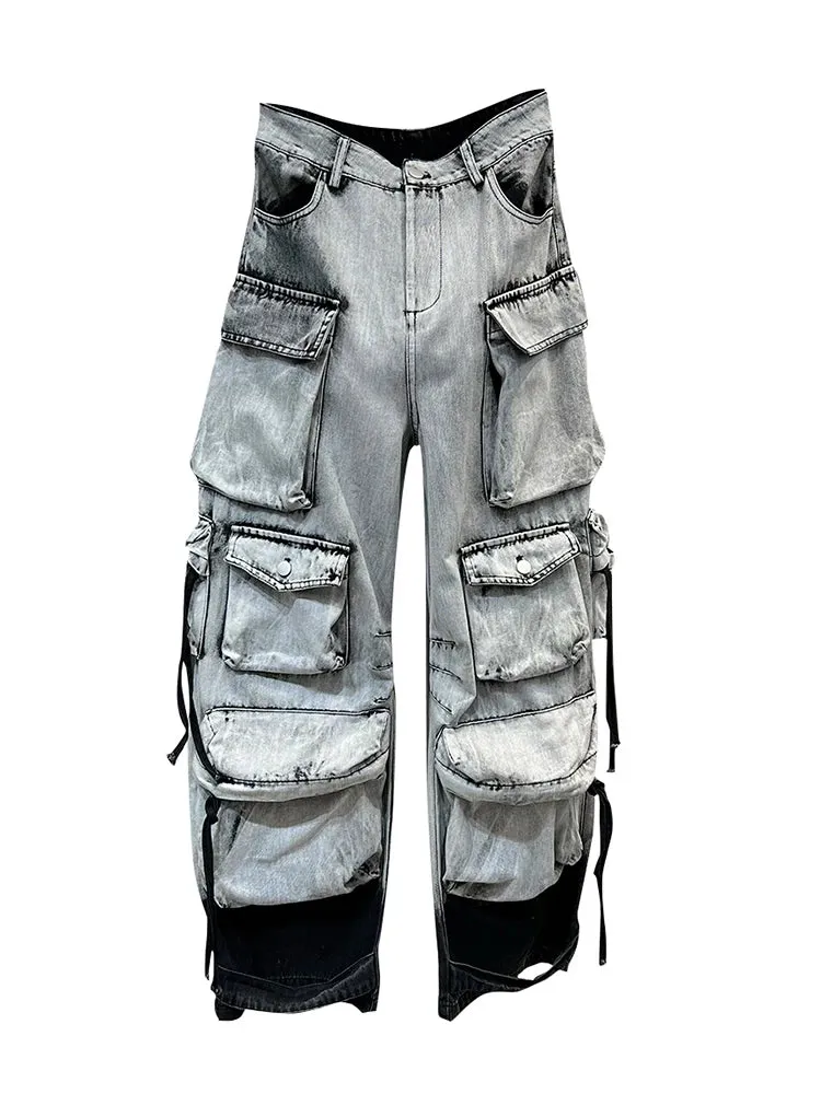 Washed Out Denim Cargo Pants