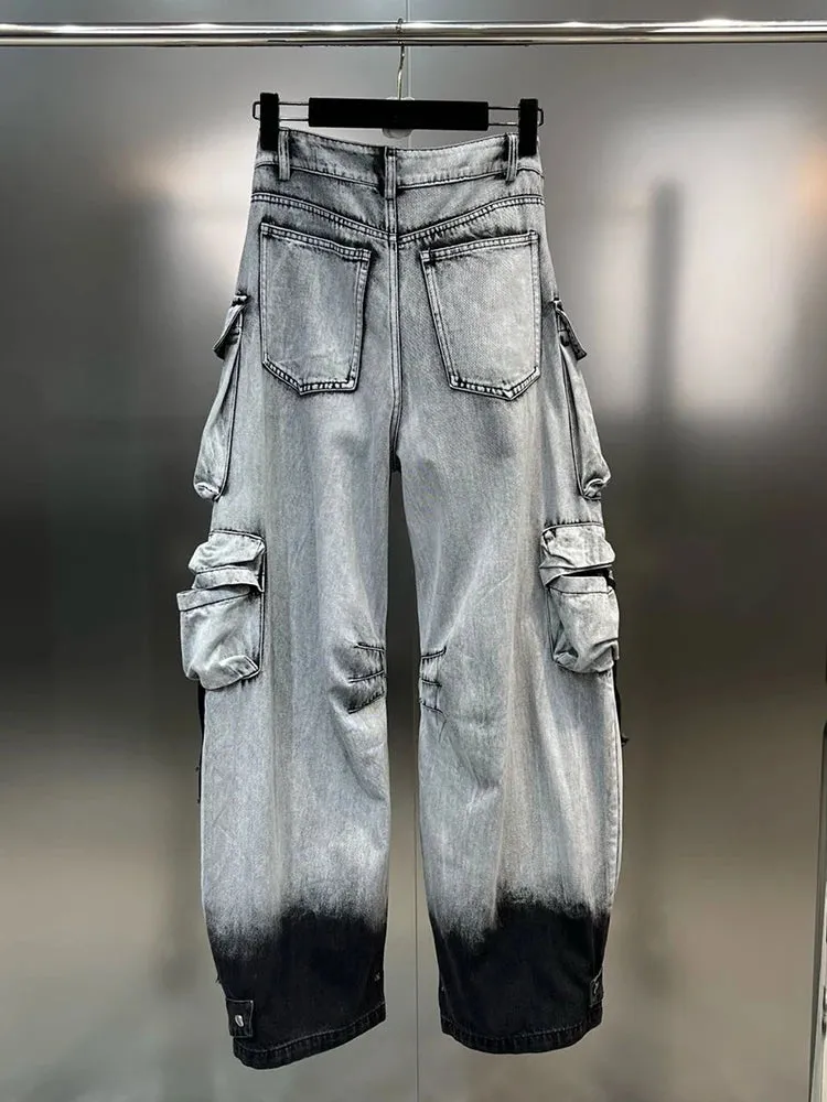 Washed Out Denim Cargo Pants