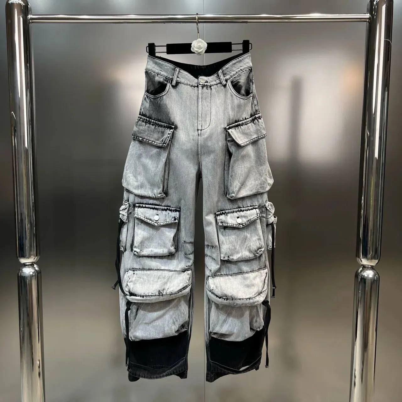 Washed Out Denim Cargo Pants