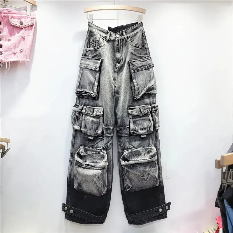 Washed Out Denim Cargo Pants