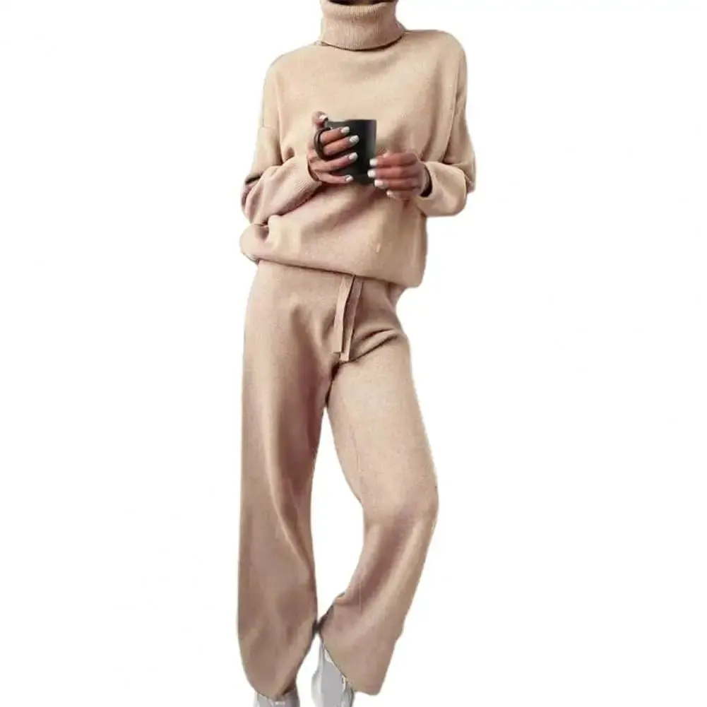 Winter Knitted Two-Piece Set – Cozy Turtleneck Pullover and Pants for Effortless Style & Comfort at Home or Out