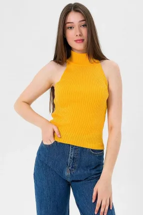 Women's Sleeveless Turtleneck Sweater - Yellow | Cozy Knitwear for All Seasons