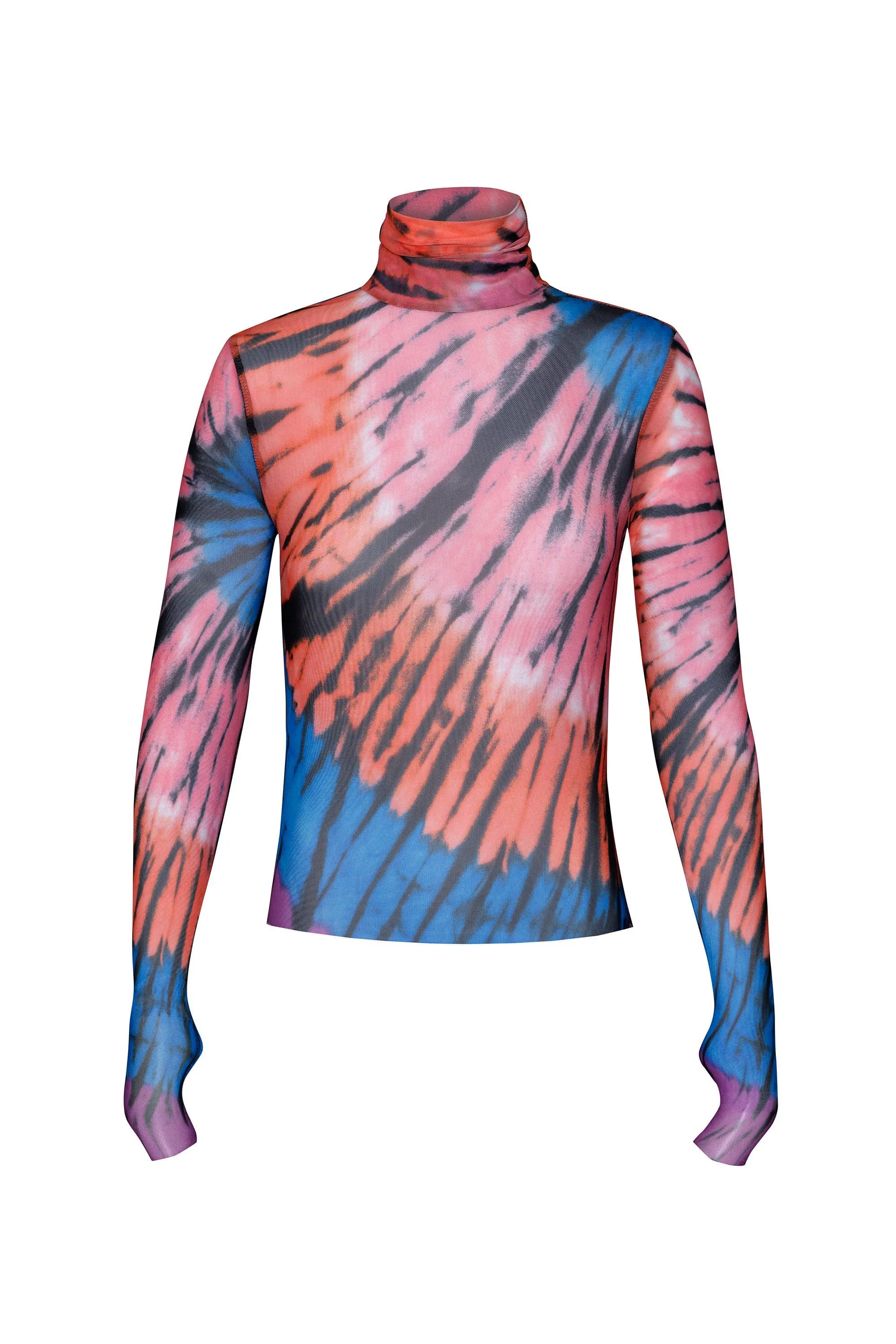 Zadie Power Mesh Turtleneck Top - Blue Halo Placement Tie-Dye